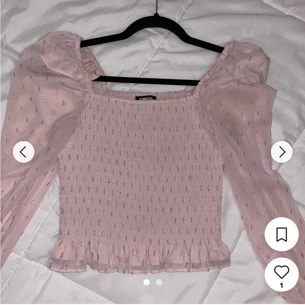 Express Pastel Pink and Gold Smocked Bodice Top
